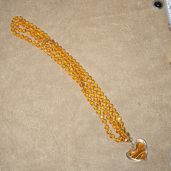 Art Deco Czech Crystal Yellow Glass Necklace - Picture 3 of 6